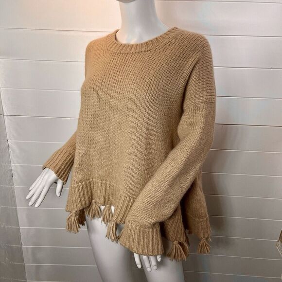 Kate Spade Broome Street Alpaca Tassel Fringe Pullover Sweater Tan Small Comfy - Picture 6 of 11